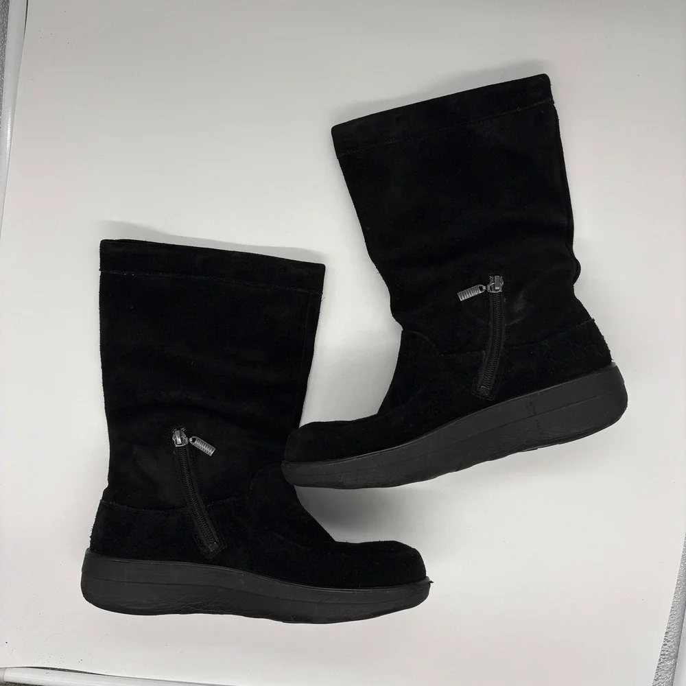 FitFlop Loaff Slouch Zip Mid Calf Boot Size 8 Black Suede Platform Comfort